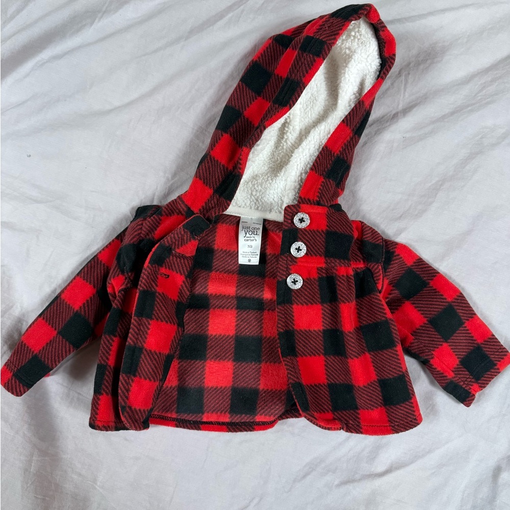Carter's Red and Black Plaid Hooded Jacket